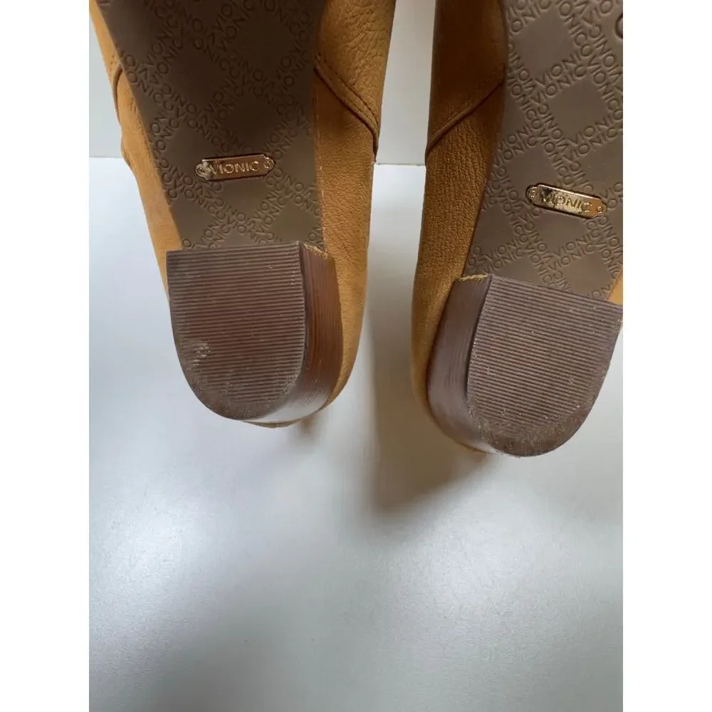 Vionic Strrling Women’s Heeled Boots Sz 9.5 Leather Suede Beige Side Zip Boho